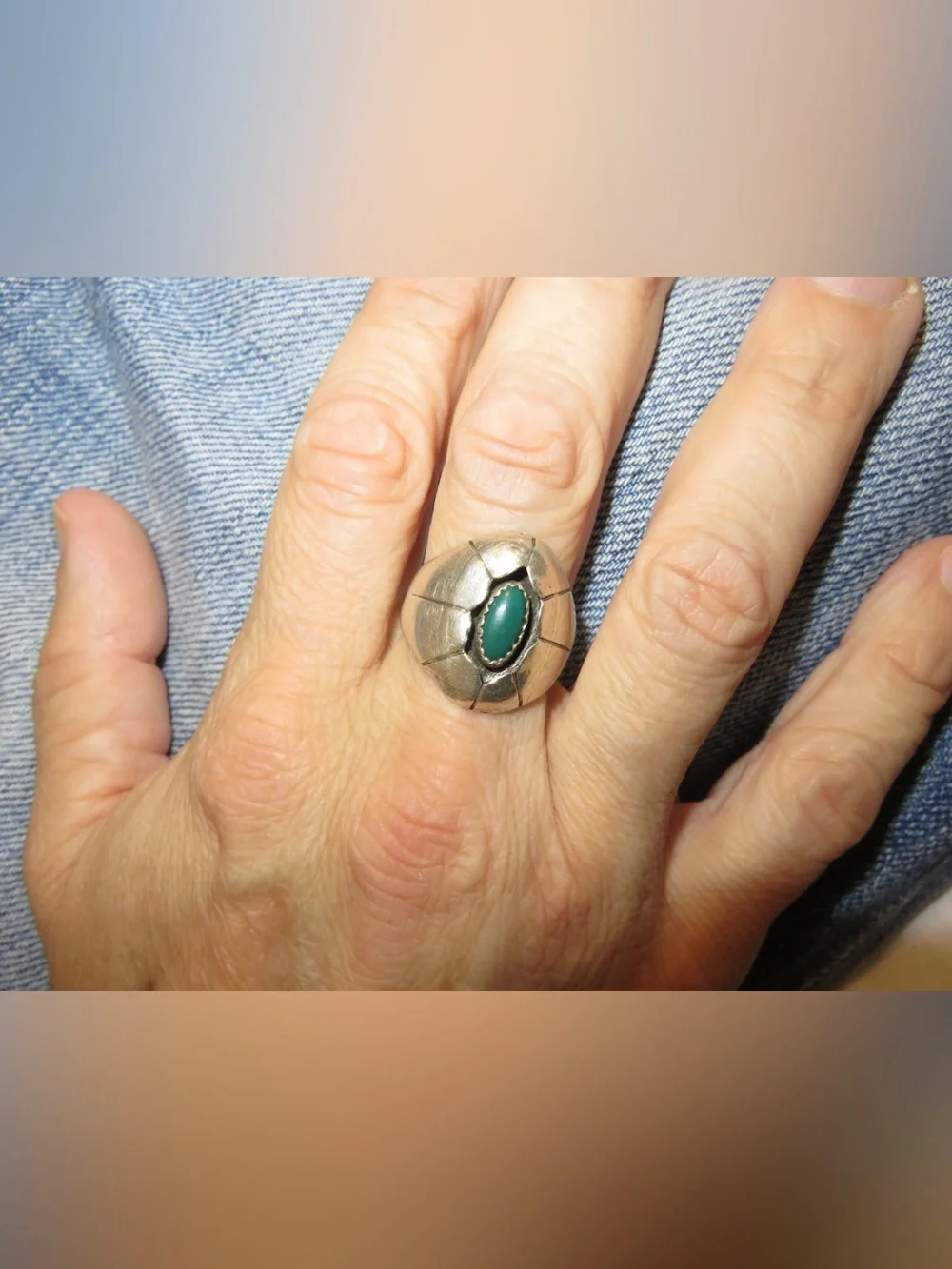 Vintage Sterling Navajo Turquoise Sterling Silver Shadowbox Ring Size 10 3/4 12g